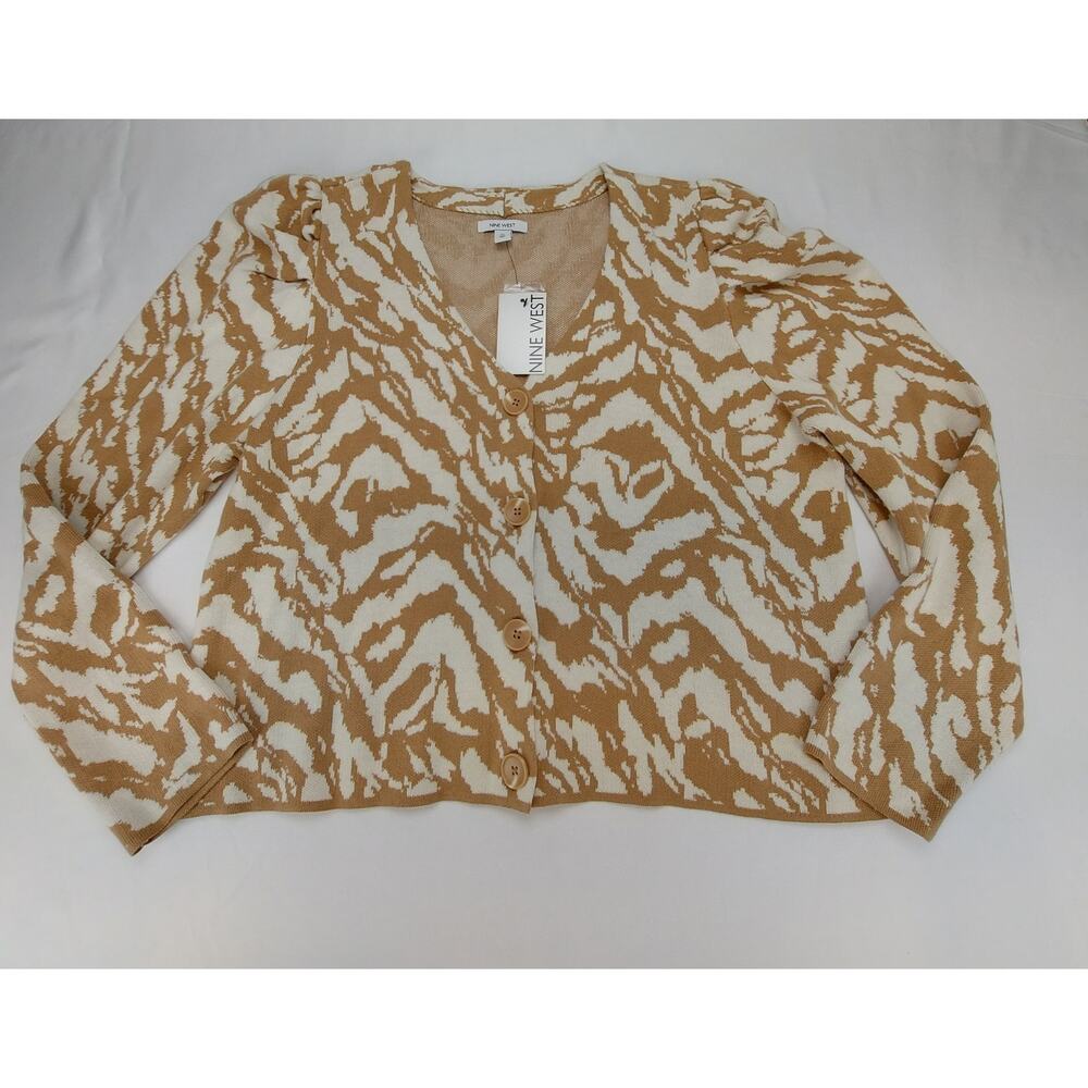 Nine West Mob Wife Animal Print Cropped Cardigan Puffed Sleeves Women’s XL NEW